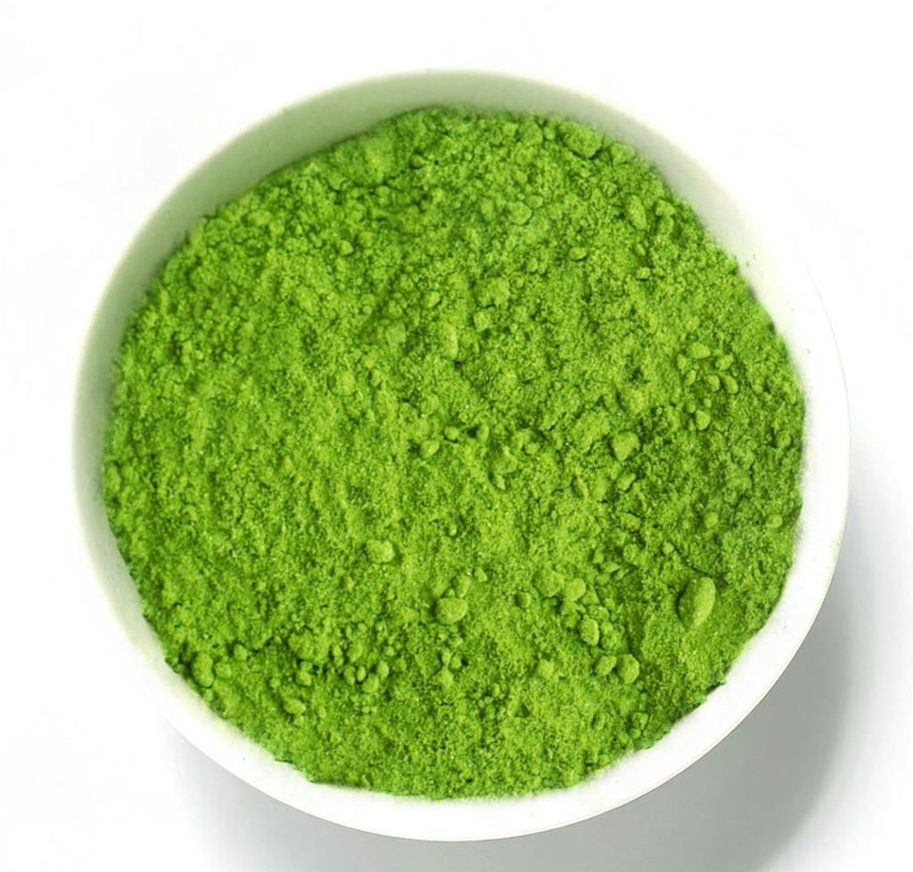 Matcha cérémoniel japonais, poudre verte vue de près